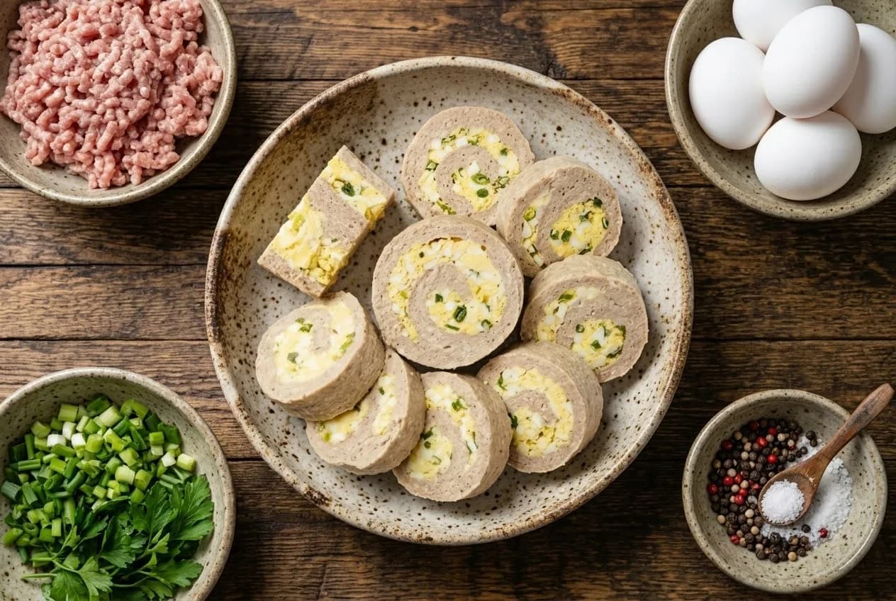Рулет мясной с яйцом
